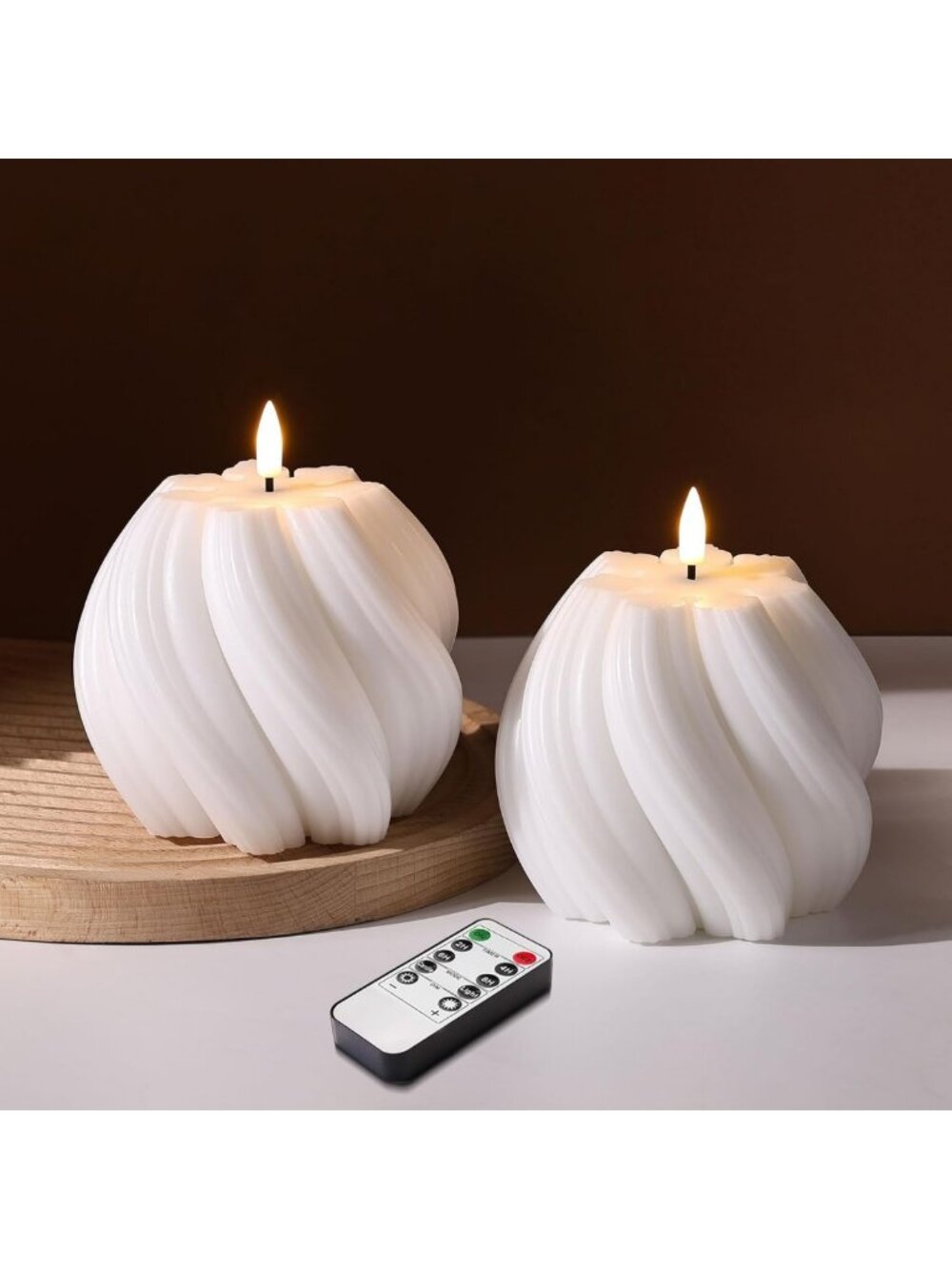 Aesthetic White Swirl Flameless LED Pillar Candles with Remote - Home Decor Set